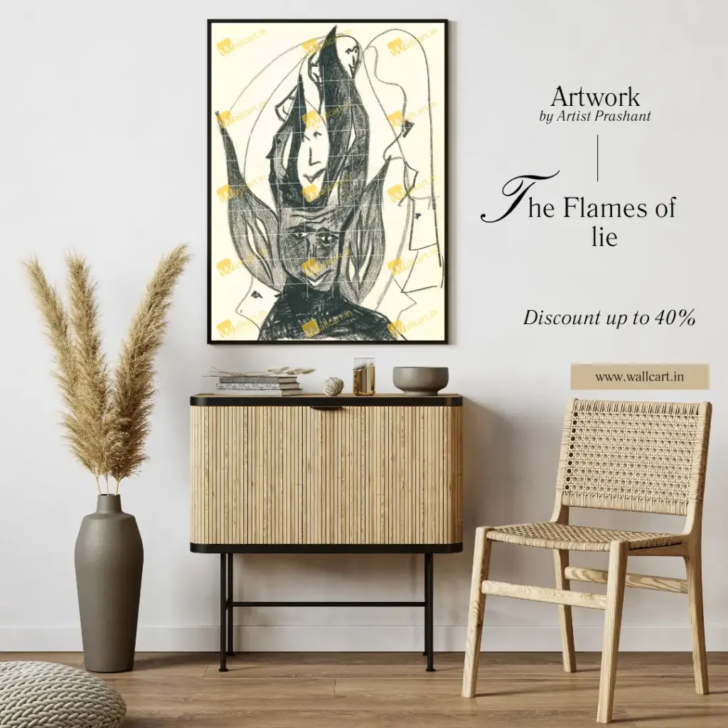 The Flames of Lie (Painting with Frame)