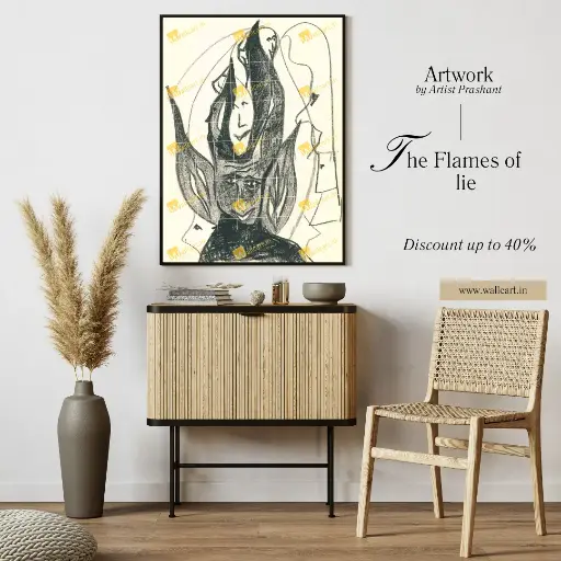 The Flames of Lie (Painting with Frame)