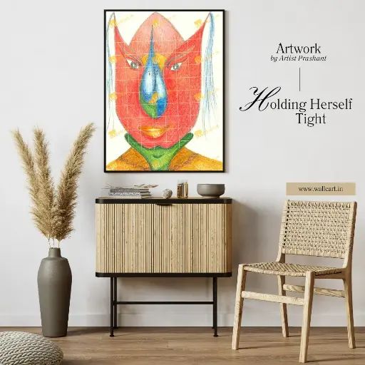 Holding Herself Tight (Painting with Frame) 